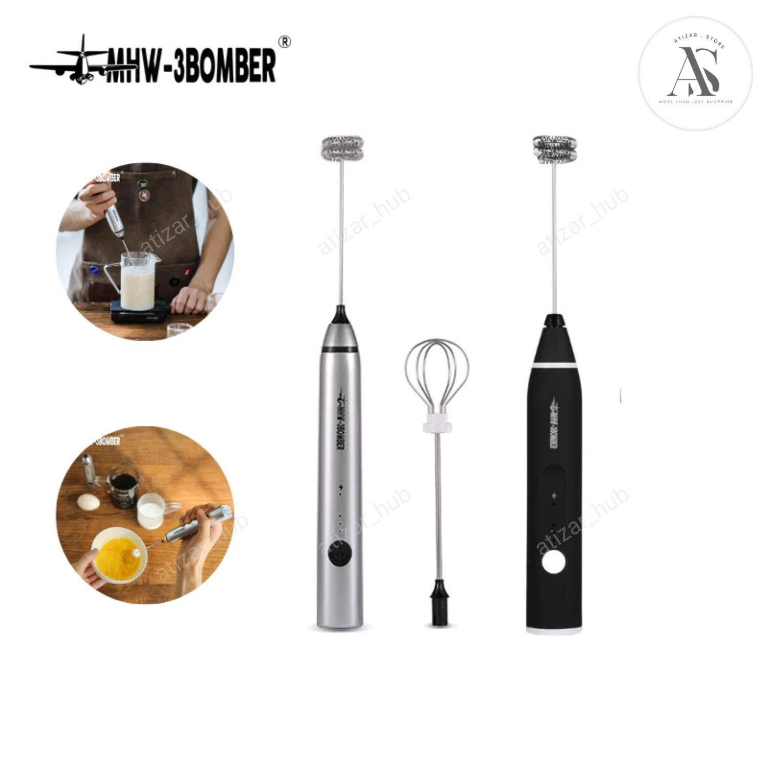 MHW-3BOMBER Electric Milk Frother USB Rechargeable 3-Speed Foam Maker Egg Beater