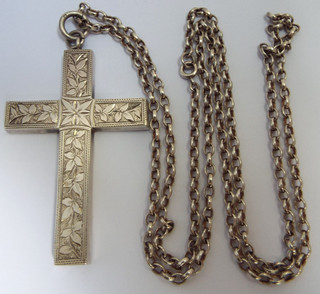 BEAUTIFUL DECORATIVE LARGE 2.5" ANTIQUE VICTORIAN STERLING SILVER CROSS & CHAIN