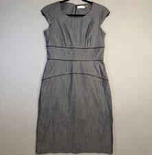 Calvin Klein 6 Gray Solid Sheath Knee-Length Round Neck Cap Sleeve Zip Dress