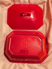 Griswold Cast Iron Red and Cream Enameled #69 Veggie Dish with Matching Lid