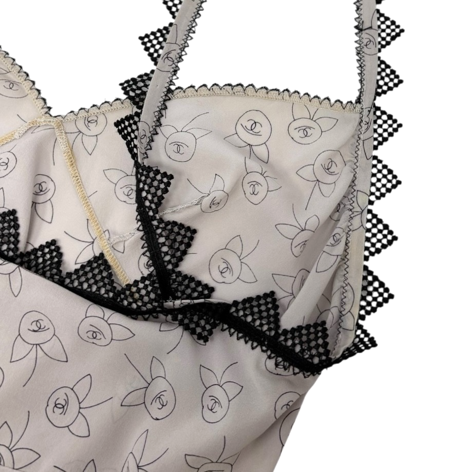 CHANEL Vintage 03P CC Logo Floral Camisole Top #38 Gray