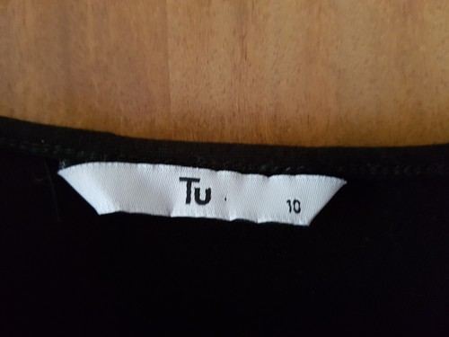 Tu long black tunic top with white gathered fabric at hem size 10 - Picture 3 of 5