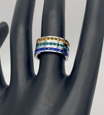 Set Of 3 Sterling Silver Birthstone Eternity Rings With Crystal Gemstones
