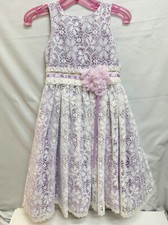New US Angels Girl's White Crochet Lace Purple Special Occasion Dress Size 4