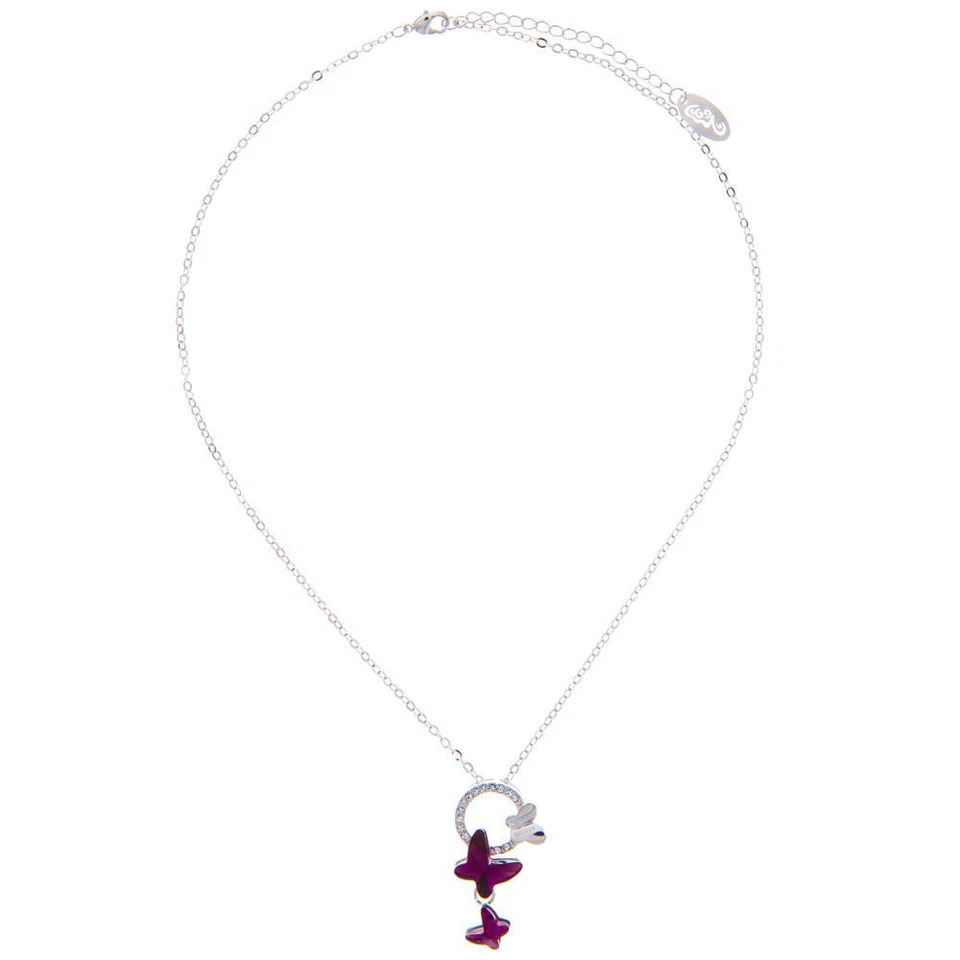 Matashi 16" Rhodium Plated Necklace w/ Purple Butterfly & Clear Crystals Gift - Image 3 of 4