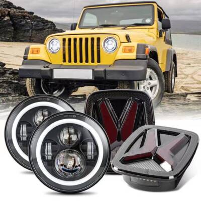 For Jeep Wrangler TJ 1997-2006 Tail Brake Lamps+7'' Round LED Headlights High/Low