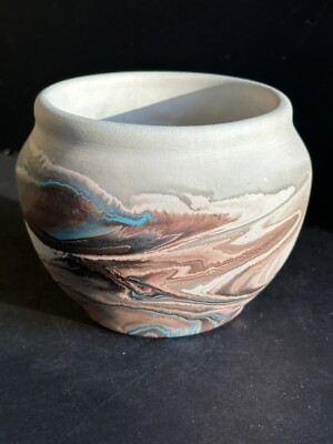 Vtg Nemadji Pottery Vase Pot Swirl Clay USA Midwest Minnesota 4