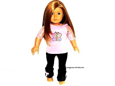 Doll Clothes fit 18 inch American Girl Pink Plaid Shirt and Dark Navy Leggings