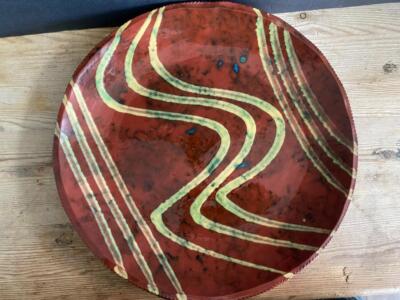 Vintage Jeff White Redware Slipware Decorated Plate No Chips EUC 1985