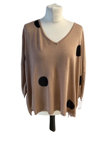 Not Shy Notshy Large /XL Poncho Jumper Wrap Silk/cashmere Blend Brown Polka Dots