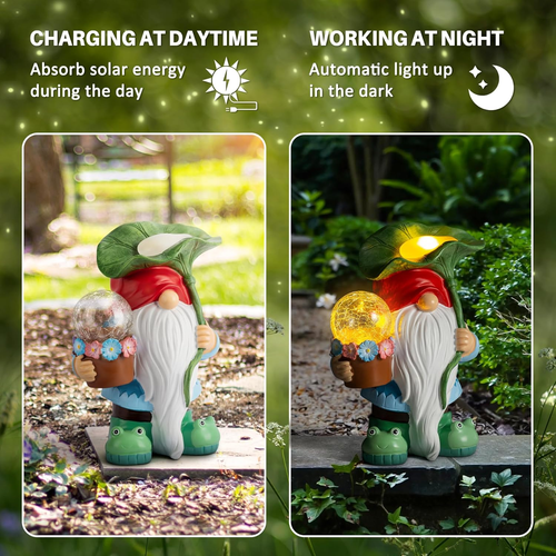 Garden Gnome Decor Solar Decorations Hold Magic Orb Outdoor Statue Figurine LED - Picture 3 of 7