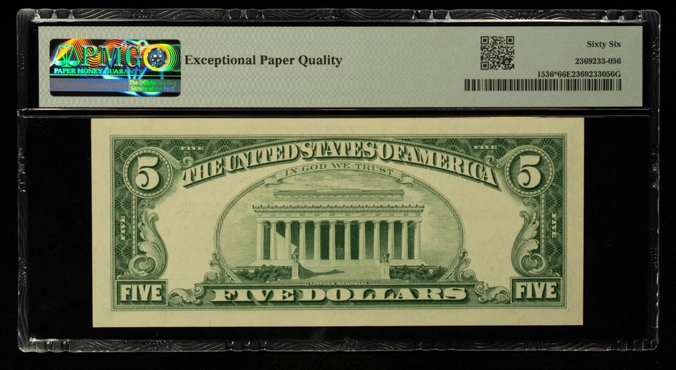 Fr 1536* $5 1963 Legal Tender Note US PMG 66 EPQ Star Note - SKU-CA1172 - Image 2 of 2
