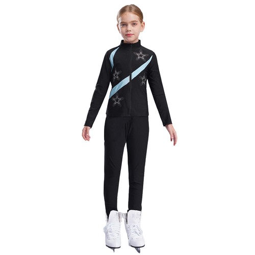 Kids Girls Outfits Gymnastics Tracksuit Show Suit Star Two-Piece Zipper Set Gym - Picture 34 of 82