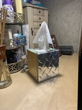 Two Tip Free Tissue Box Holder Desk Wall Mount Stainless, Checkered Aluminum