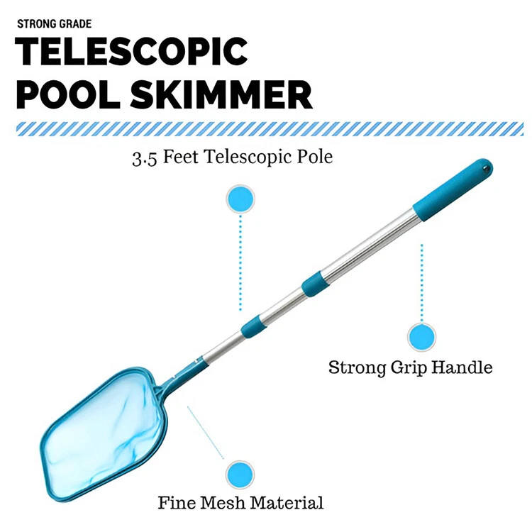 Red skimmer de hojas de piscina de malla fina con marco de poste de aluminio telescópico de 5 pies SUMINISTRO DE EE. UU. Foto 3 de 4