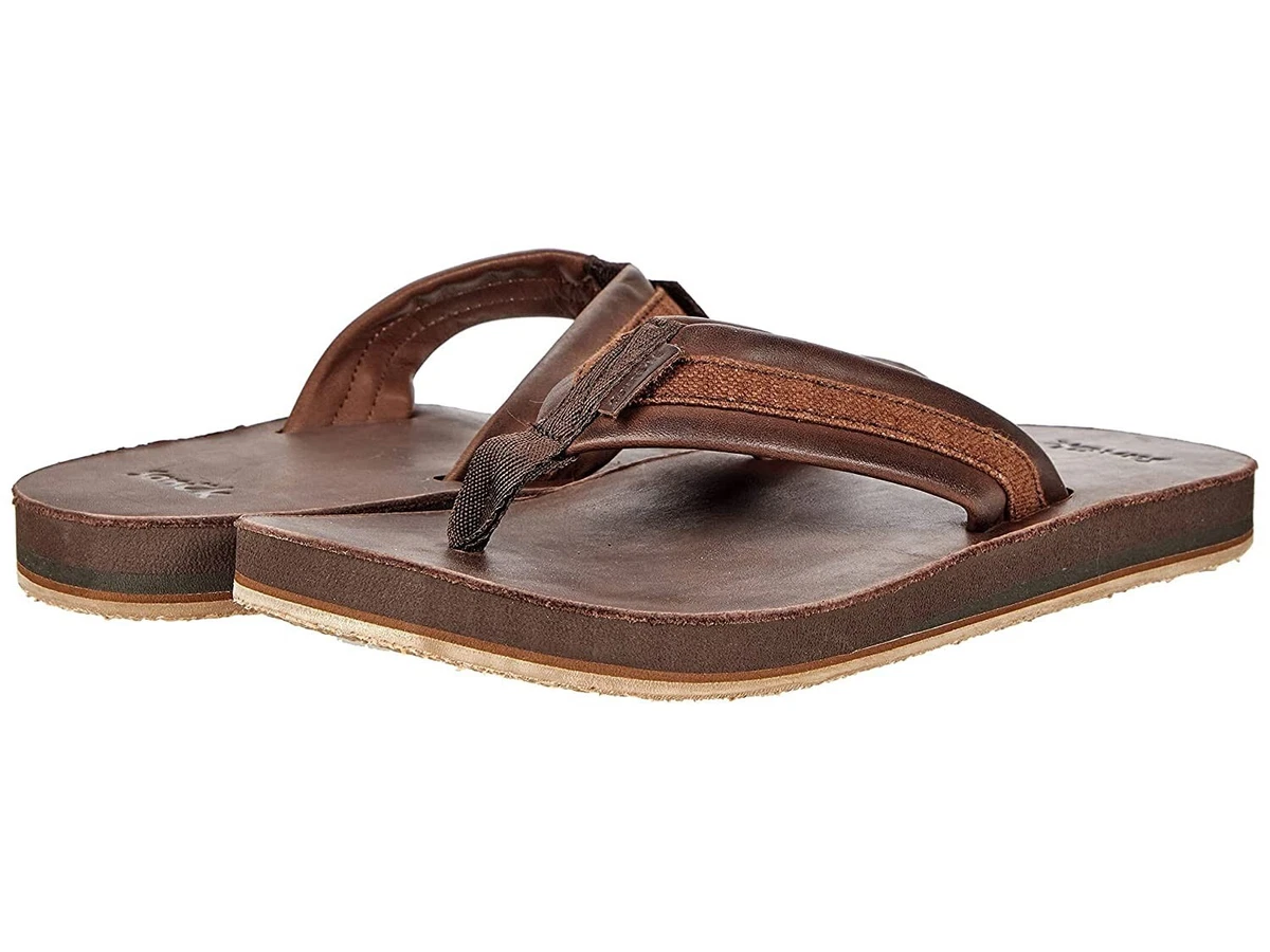 NWOB MENS SIZE 10 DARK BROWN SANUK HULLSOME ST LEATHER HEMP FLIP