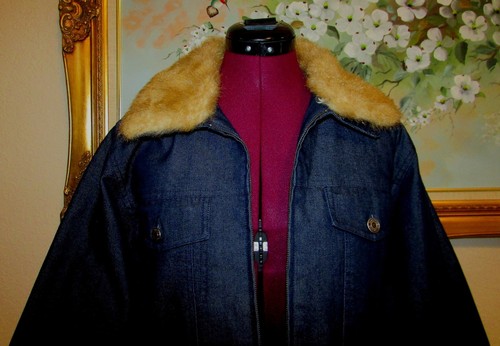 TELLURIDE ZIP FT COTTON QUILT LINED DENIM JACKET/DETACHABLE FAUX FUR COLLAR SZ S - Picture 4 of 9