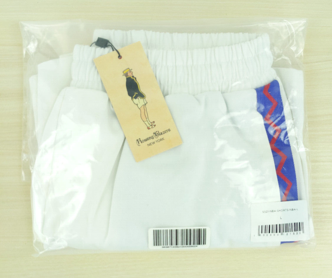 FILA Pantaloncini bianchi nuovi con etichette Rowing Blazers x logo NBA da uomo large