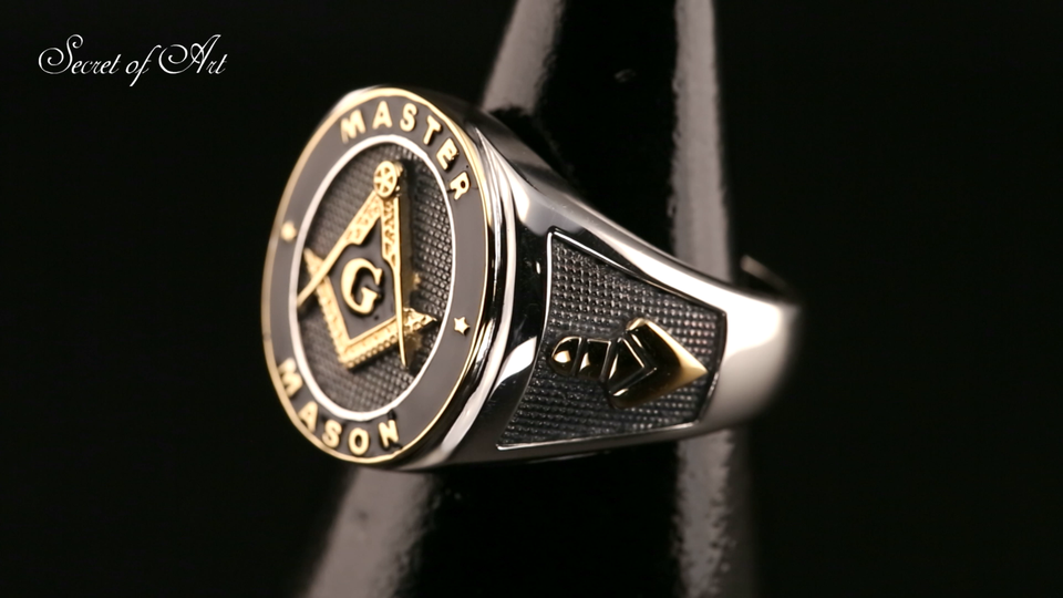Masonic Ring Master Mason Signet Freemason Masonry 925 Silver 18K-Gold ...