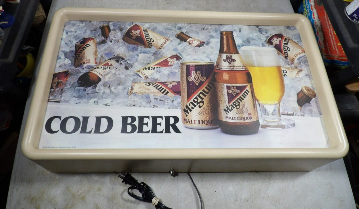 Vintage 1981 Magnum Malt Liquor Cold Beer Lighted Display Sign Vintage 1981 Magnum Malt Liquor Cold Beer Lighted Display Sign