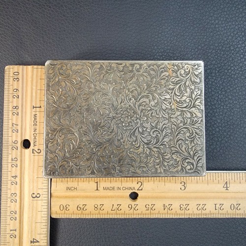 VINTAGE STERLING SILVER POWDER COMPACT HAND ENGRAVED MAKE UP MIRROR BOX ITALY - Picture 9 of 12