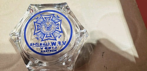 Ashtray Glass Hexagonal Clear Missouri VFW Memorial3 3/4". - Picture 2 of 2
