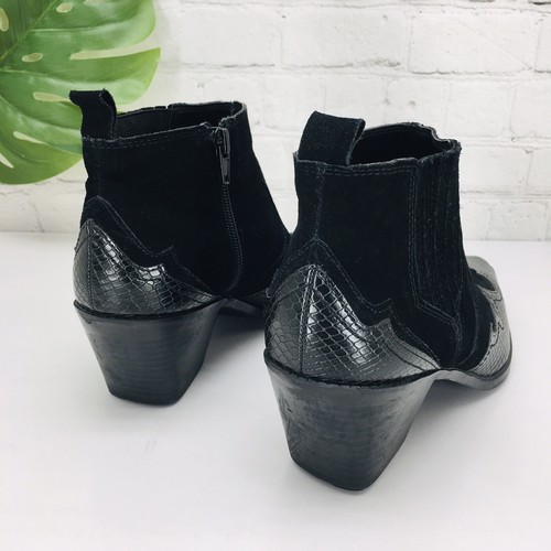 Zara Womens Western Ankle Boots Booties Size 8/39 Black Leather Cowboy Side Zip - Picture 5 of 14