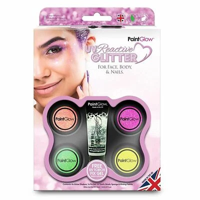 PAINTGLOW Neon UV Reactive Glitter Make-Up Kit Cosmetic Face Body Nail Art Festival Party