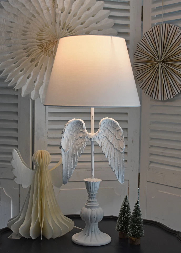 Tischlampe Engelsflügel Weiss Lampe Shabby Chic Leuchte Flügel Engel Dekolampe - Bild 2 von 4