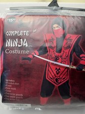 Ninja Costume Red Boys Sz Medium 8 Fun World 7 Piece Complete New