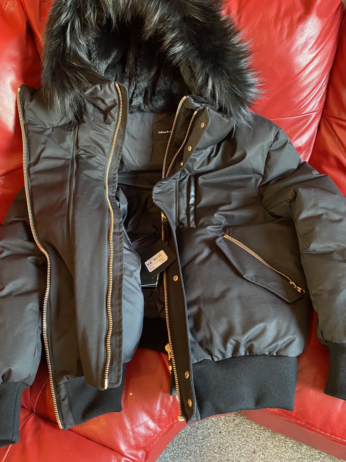 MACKAGE Dixon Padded Bomber Parka Jacket Real Fur Black XXL 46 Will Fit Medium image 9