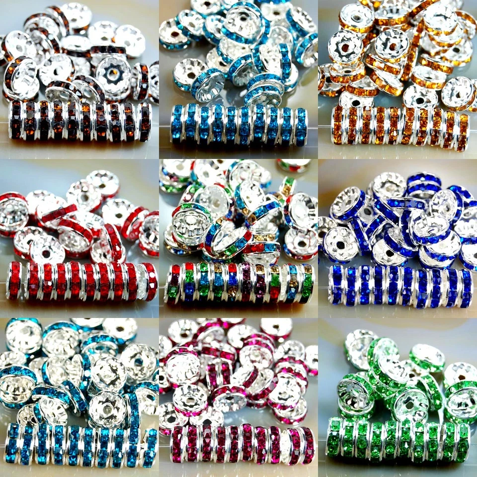 100pcs Czech Crystal Rhinestone Silver Rondelle Spacer Beads 4,5,6,8,10mm - Image 2 of 2