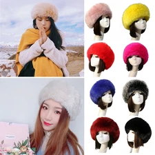Women Russian Thick Fluffy Cap Fake Faux Fur Headband Hat Winter Warmer Ski Hats