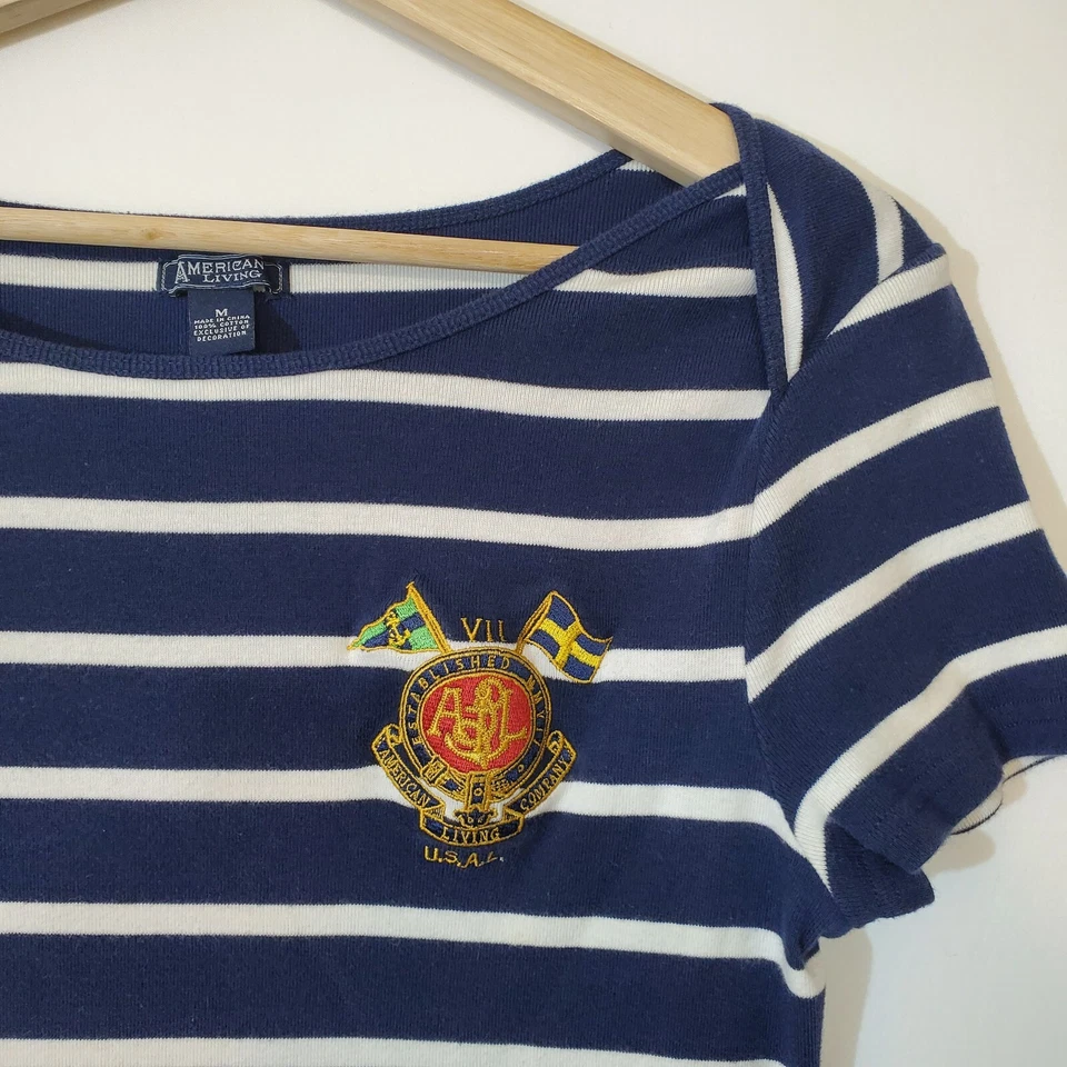American Living Women's Short Sleeves Navy Striped Shirt Dress SZ M Crest - Image 3 of 4