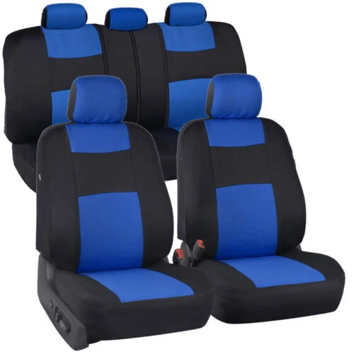 Conjunto completo de capa de assento de carro esportiva de dois tons com tapetes de borracha resistentes - Azul - Imagem 2 de 4