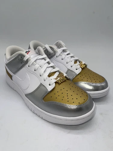 Nike Dunk Low SE White Metallic Gold Silver 2022 DH4403-700 Sizes 7-9.5