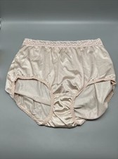 Vtg Hanes Her Way Blush Pink Green Lace Trim Nylon Brief Granny Panties sz 10