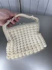 1930s Vintage Cream Celluloid Plastic Handle Purse Crochet Handbag Unique
