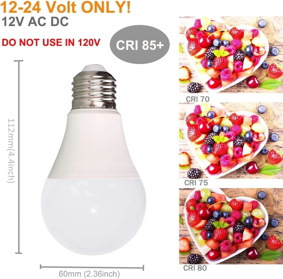 12V LED Light Bulb 7W 630Lm AC/DC 12 Volt Low Voltage E26 Base (2700K Warm - Image 2 of 4