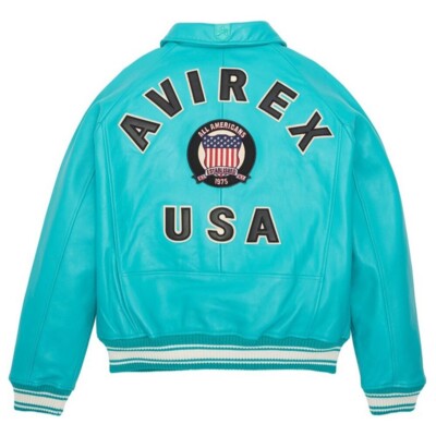 Handmade New Men's Avirex Military Bomber Turquoise Lamb Handmade New Men's Avirex Military Bomber Turquoise Lamb