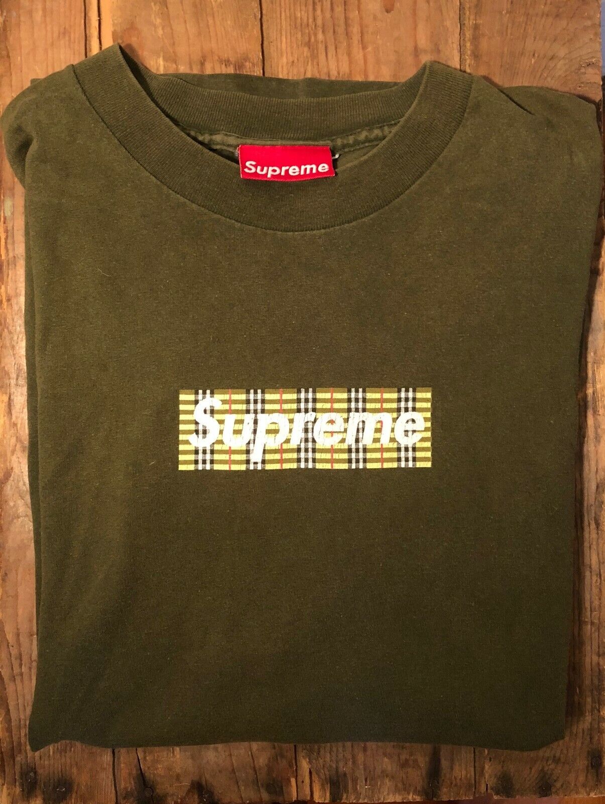 Supreme Burberry Box Logo T-Shirt (1997, Olive, Size L)