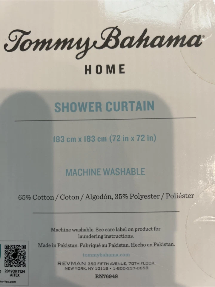 Cortina de ducha Tommy Bahama verde con hojas de palma blancas Foto 3 de 3