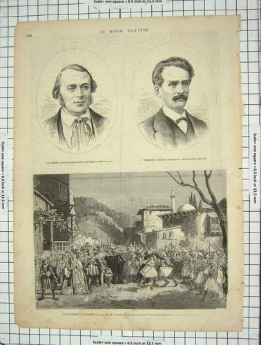 Old Antique Print Portrait Agassiz Poncet Theatres Libresi Porte--Martin