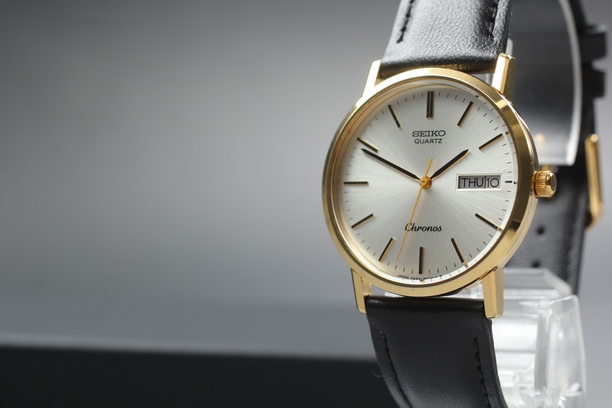 Vintage 1987 Seiko Chronos 7433-800B Day-Date SGP Gold Quartz Mens
