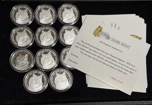 (1) Dogecoin Doge Coin 1 Oz .999 Fine Silver Round - Shibe Mint w/ COA One Ounce