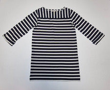 Loft Striped Ponte Mini Dress S Navy Blue White 3/4 Sleeve Boat Neck Shift