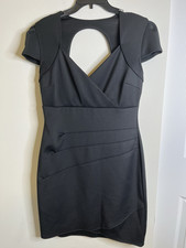 Guess Dress Womens 10 Black Short Sleeve Open Back Zip Body Con Party Cocktail