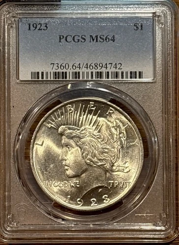 PCGS MS64 1923 P Peace Dollar Blast White Cartwheel Luster Beautiful 90% Silver