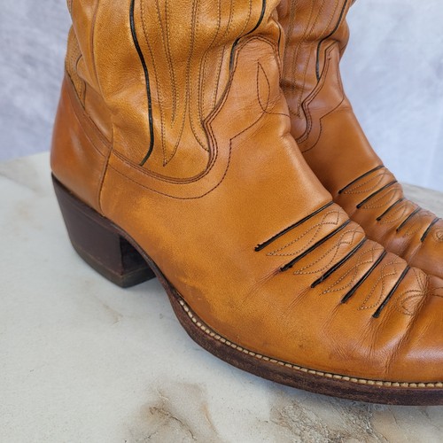 Pan Post SPAIN Style Embroidered Western Boots Men's Size 9 D Tan - Picture 2 of 22