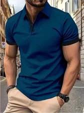 Men's Short Sleeve Color Polo Shirt Casual Summer Wear T-shirt Beach Tee Gift